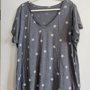Lucky Brand 2X Grey V Neck T shirt with Stars